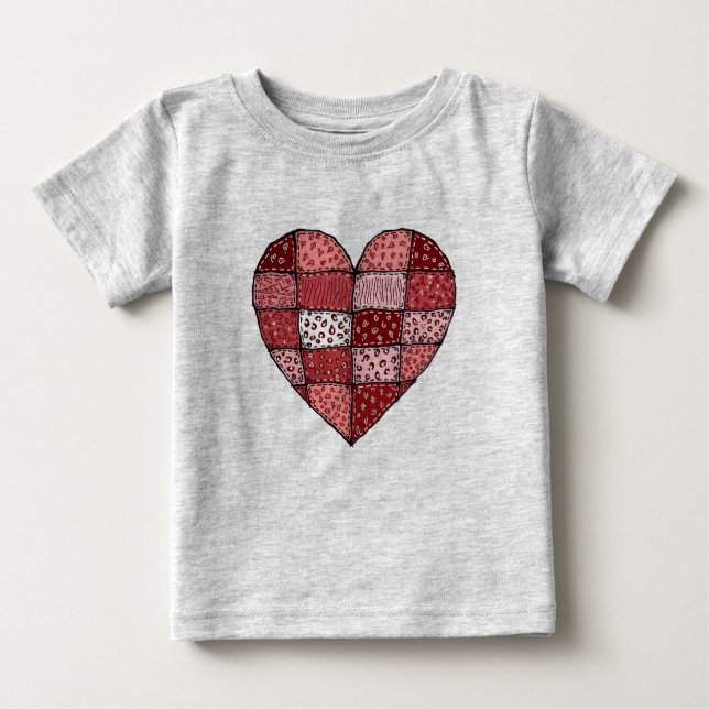 T-shirt Pour Bébé Valentine's Day Doodle Art Style Patchwork Heart  (Devant)