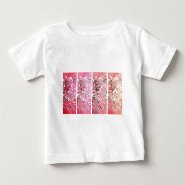 T-shirt Pour Bébé Van Gogh Almond Blossoms rose foncé Peach Gradient (Devant)