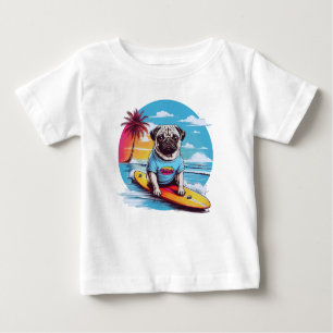T-shirt Pour Bébé Vector dog surf dans les vagues