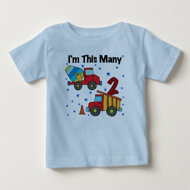 T-shirt Pour Bébé Véhicules de construction 2e cadeau d'anniversaire (Devant)