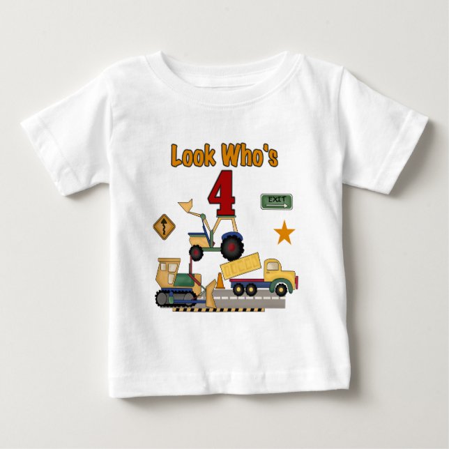 T-shirt Pour Bébé Véhicules de construction 4e chemises d'anniversai (Devant)