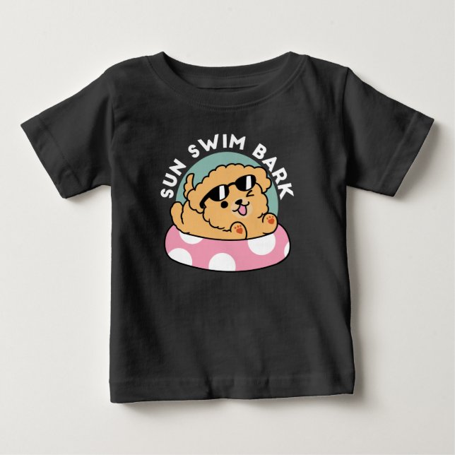 T-shirt Pour Bébé Vibes d'été Chien - Chiot flottant avec lunettes d (Devant)