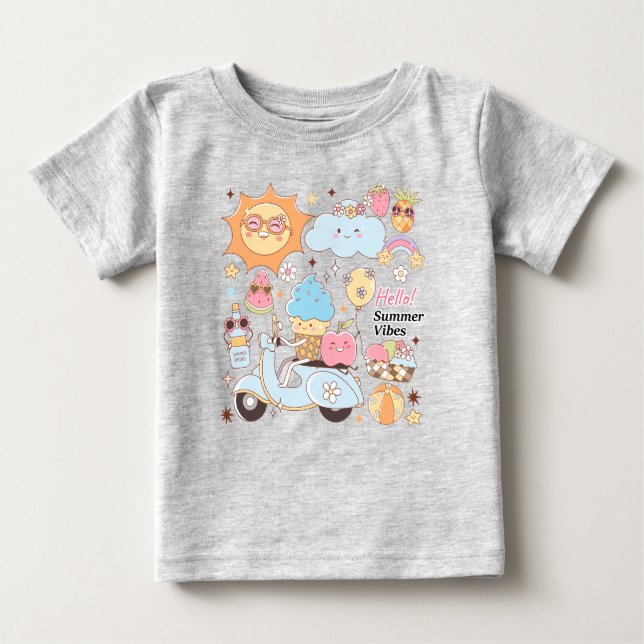 T-shirt Pour Bébé Vibes d'été Pastel (Devant)