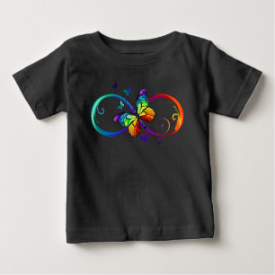 T-shirt Pour Bébé Vibrant infinity with rainbow butterfly on black