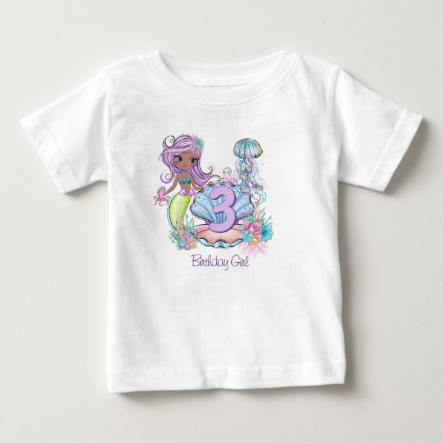 T-shirt Pour Bébé Vie sous-marine de sirène | Fête d'anniversaire av (Devant)