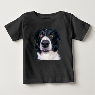 T-shirt Pour Bébé Visage de chien noir et blanc