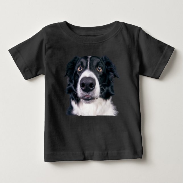 T-shirt Pour Bébé Visage de chien noir et blanc (Devant)