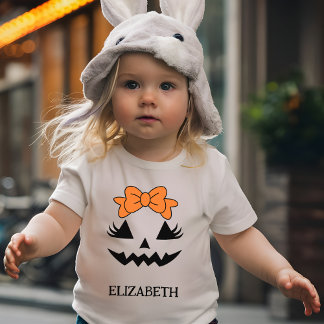 T-shirt Pour Bébé Visage de citrouille mignon fille personnalisé Hal
