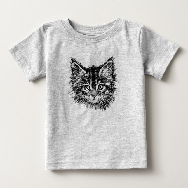 T-shirt Pour Bébé Visage de Kitten noir et blanc (Devant)