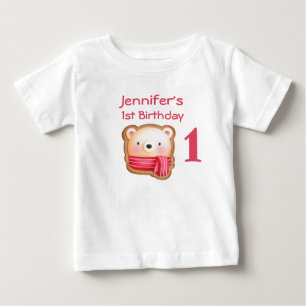 T-shirt Pour Bébé Visage d'ours mignon dans l'écharpe rouge Annivers