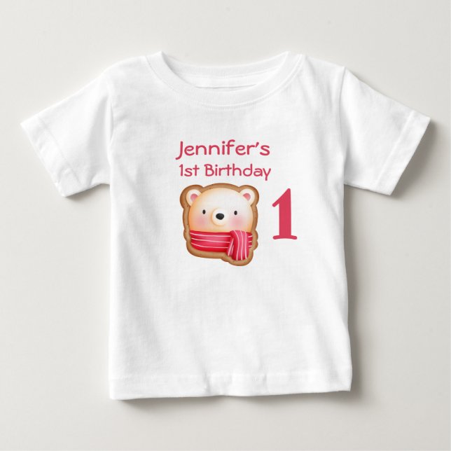 T-shirt Pour Bébé Visage d'ours mignon dans l'écharpe rouge Annivers (Devant)