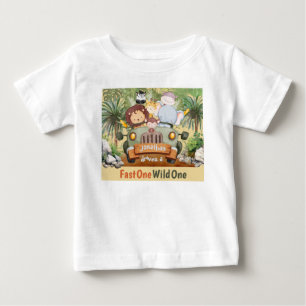 T-shirt Pour Bébé Voiture Animaux de Safari Rapide Sauvage 1er Anniv