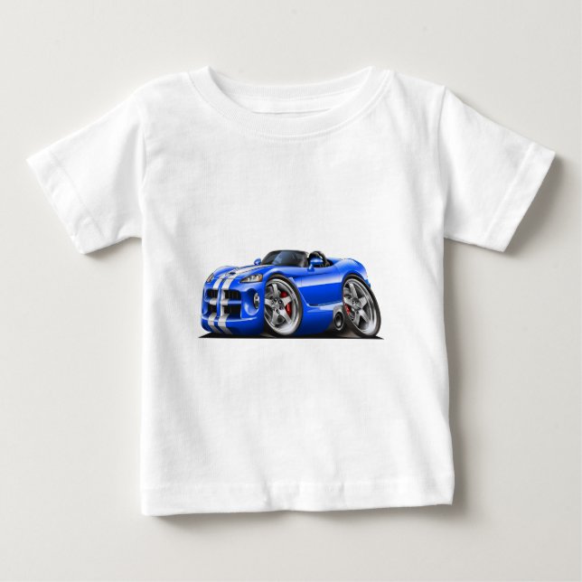T-shirt Pour Bébé Voiture Bleu-Blanche de roadster de vipère de (Devant)