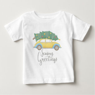 T-shirt Pour Bébé Voiture et arbre Joyeuses Fêtes