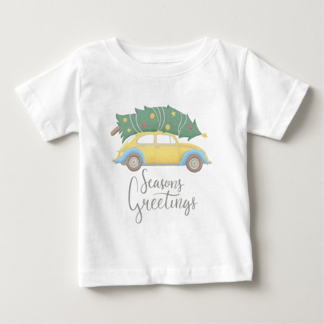 T-shirt Pour Bébé Voiture et arbre Joyeuses Fêtes (Devant)