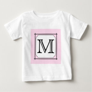 T-shirt Pour Bébé Votre Lettre. Monogramme personnalisé. Blanc rose
