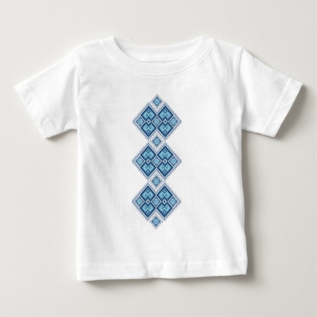 T-shirt Pour Bébé Vyshyvanka ukrainien de bleu de broderie (Devant)