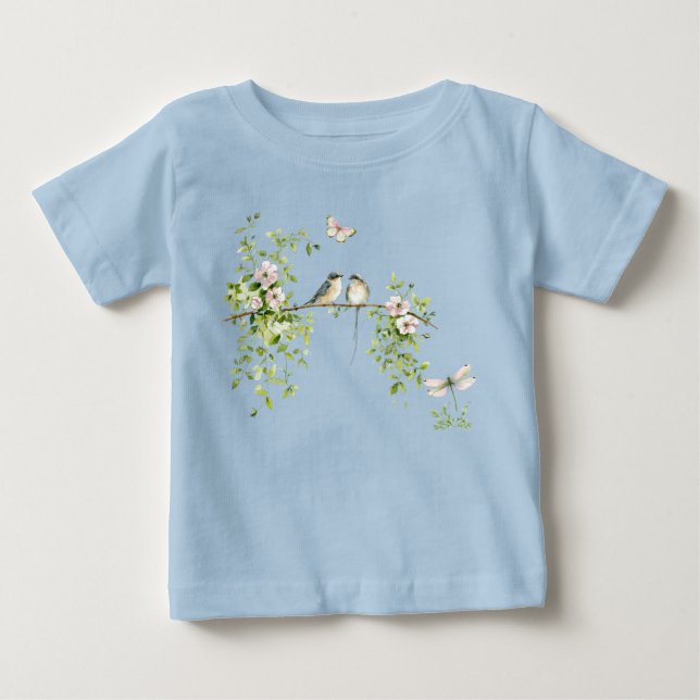 T-shirt Pour Bébé Watercolor Couple Birds (Devant)