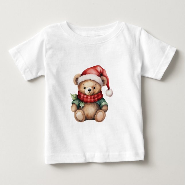 T-shirt Pour Bébé Watercolour Christmas Teddy Bear (Devant)