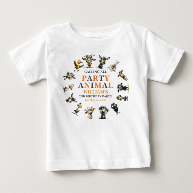 T-shirt Pour Bébé Whimsical Funny Animals 2nd Birthday Party (Devant)