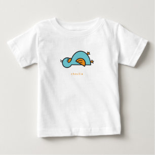 T-shirt Pour Bébé Whimsical mignon Cartoon bleu Turquoise bébé canar