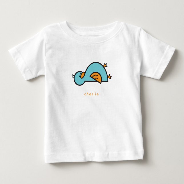T-shirt Pour Bébé Whimsical mignon Cartoon bleu Turquoise bébé canar (Devant)
