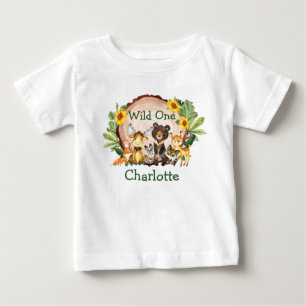 T-shirt Pour Bébé Wild One 1er Anniversaire Forêt Animaux Tournesol
