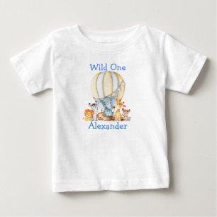 T-shirt Pour Bébé Wild One 1er anniversaire Safari Animaux Blue Ball