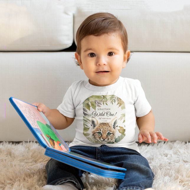 T-shirt Pour Bébé Wild One 1er anniversaire Woodland Bobcat (Créateur téléchargé)