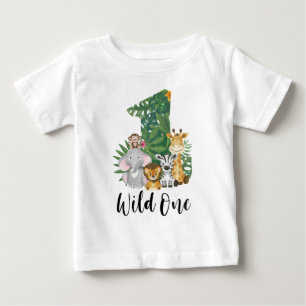 T-shirt Pour Bébé Wild One Boy 1er Anniversaire Jungle Safari mignon