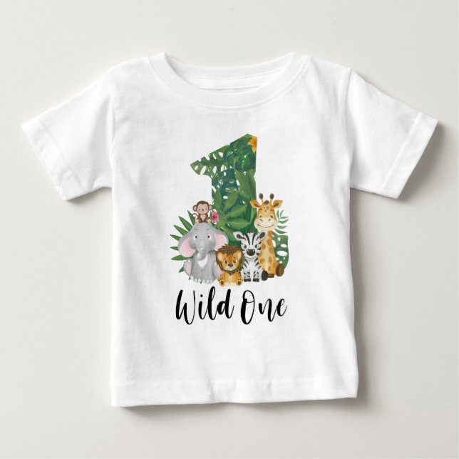 T-shirt Pour Bébé Wild One Boy 1er Anniversaire Jungle Safari mignon (Devant)