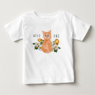 T-shirt Pour Bébé Wild One - Chat bébé et fleurs 1er anniversaire