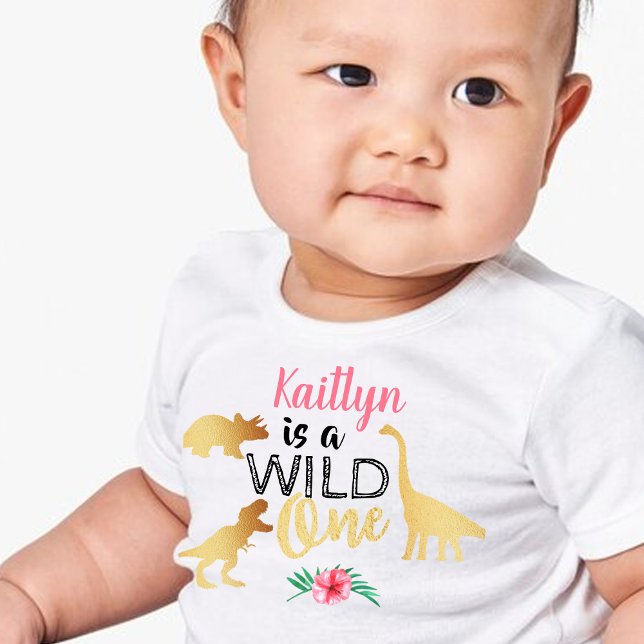 T-shirt Pour Bébé Wild One Dinosaur Girls 1er anniversaire (Créateur téléchargé)