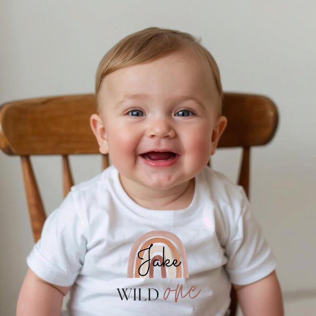 T-shirt Pour Bébé Wild One First Birthday Rainbow & Sun Personnalisé (Créateur téléchargé)
