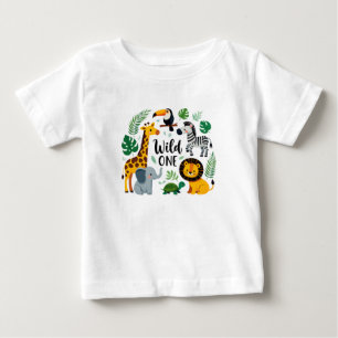T-shirt Pour Bébé Wild One Jungle Safari Animaux premier anniversair