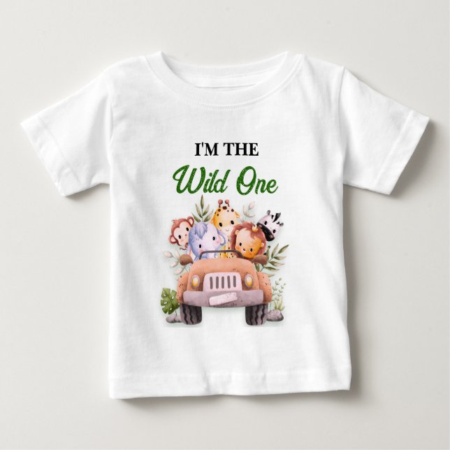 T-shirt Pour Bébé Wild One Safari Animaux Anniversaire (Devant)