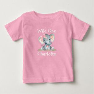 T-shirt Pour Bébé Wild Un 1er anniversaire Elephant Bow rose