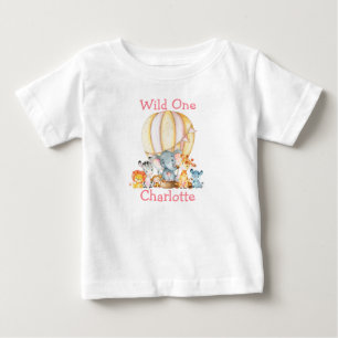 T-shirt Pour Bébé Wild Un 1er Anniversaire Safari Animaux Balloon ro