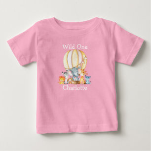 T-shirt Pour Bébé Wild Un 1er Anniversaire Safari Animaux Balloon ro