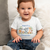 Wild Un 1er anniversaire Safari Animaux Bleu Blanc