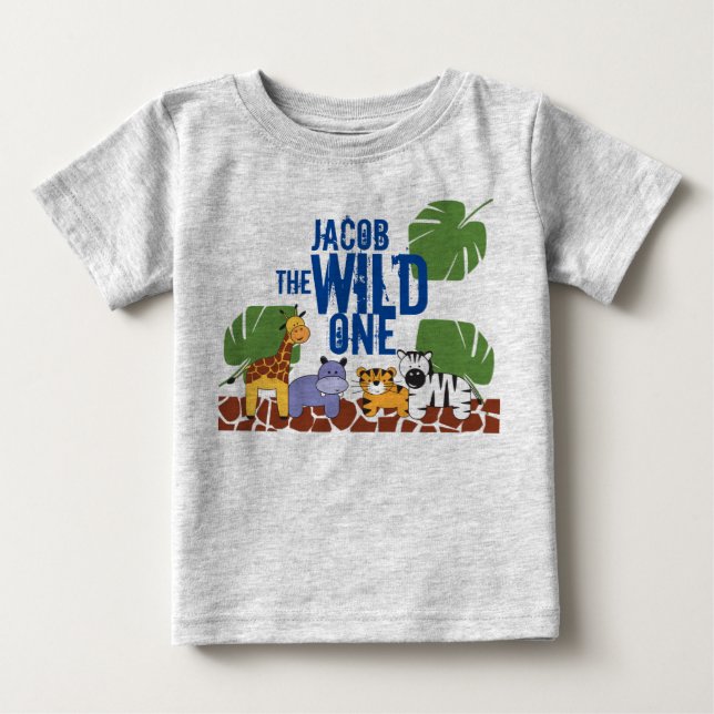 T-shirt Pour Bébé WILI ONE Safari blue Name Premier anniversaire (Devant)