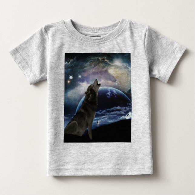 T-shirt Pour Bébé Wolf hurle sur la lune (Devant)