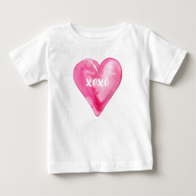 T-shirt Pour Bébé XOXO Love Pink Watercolor Coeur de la Saint-Valent (Devant)
