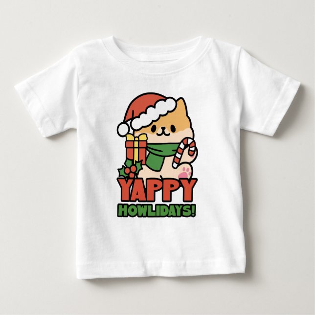 T-shirt Pour Bébé Yappy Howlidays - Jote Christmas Dog Cartoon (Devant)