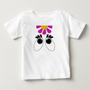 T-shirt Pour Bébé Yeux caricaturaux avec Fleur Jaune Rose