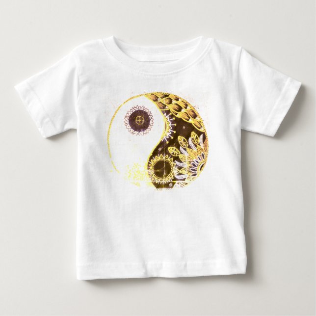 T-shirt Pour Bébé Yin Et Yang Peinture Florale Jaune (Devant)