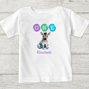 T-shirt Pour Bébé Zebra 1er Anniversaire un avec nom violet