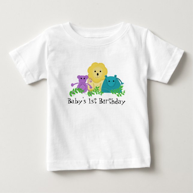 T-shirt Pour Bébé Zoo Animaux 1er anniversaire de bébé (Devant)