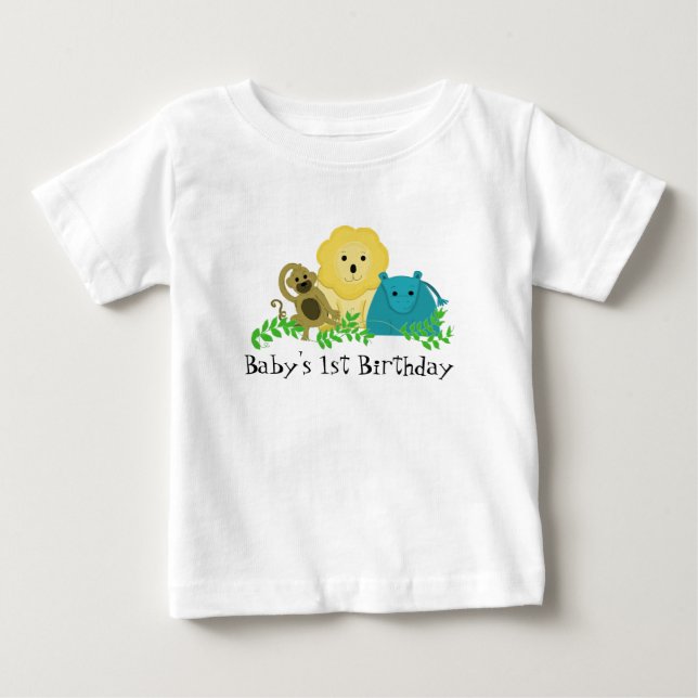 T-shirt Pour Bébé Zoo Animaux 1er anniversaire de bébé (Devant)