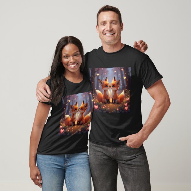 T-shirt pour couple de renard mignon et romantique (Unisexe)